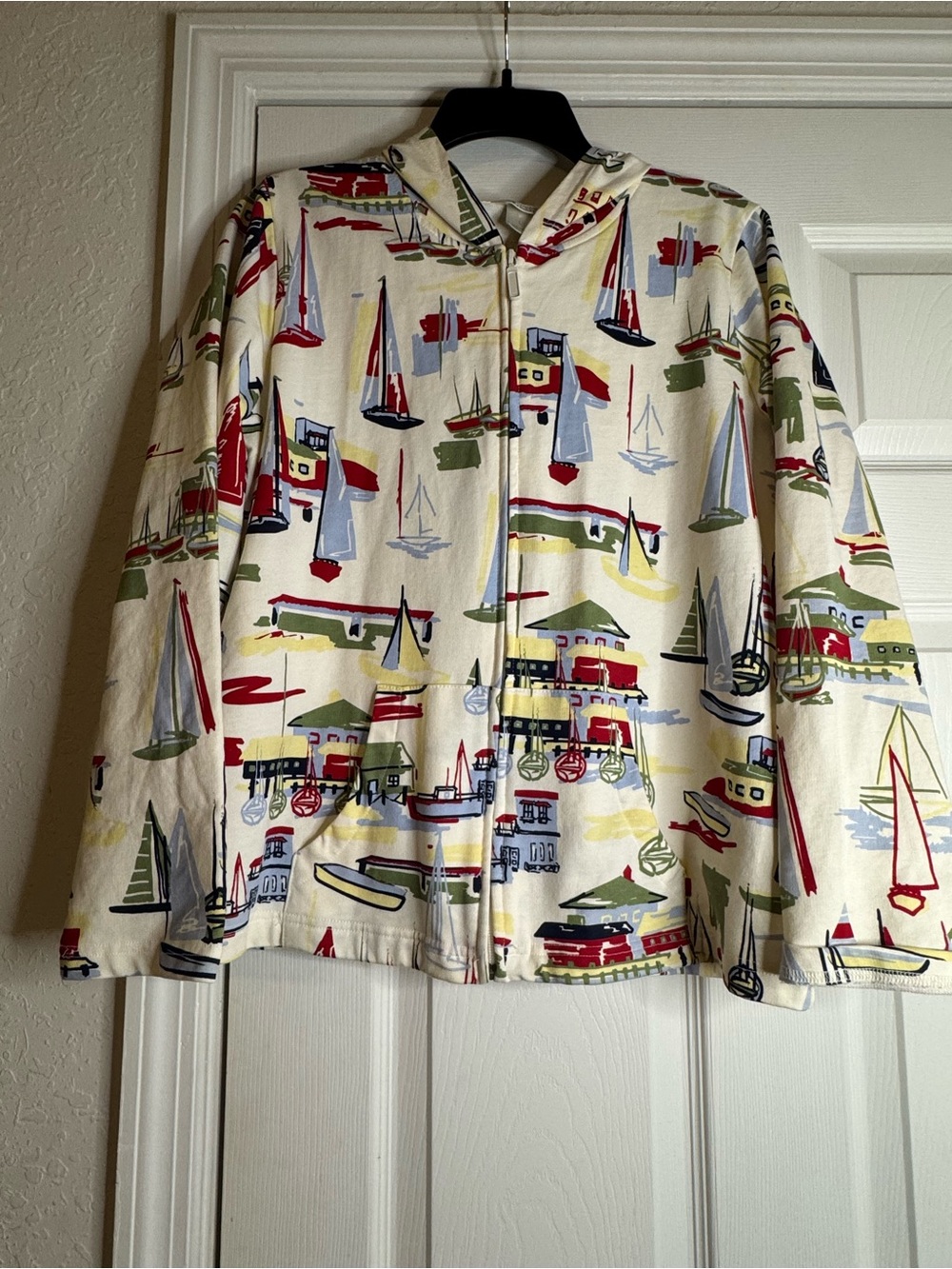 Christopher & Banks Cream Hooded Jacket with Multicolor Nautical Print